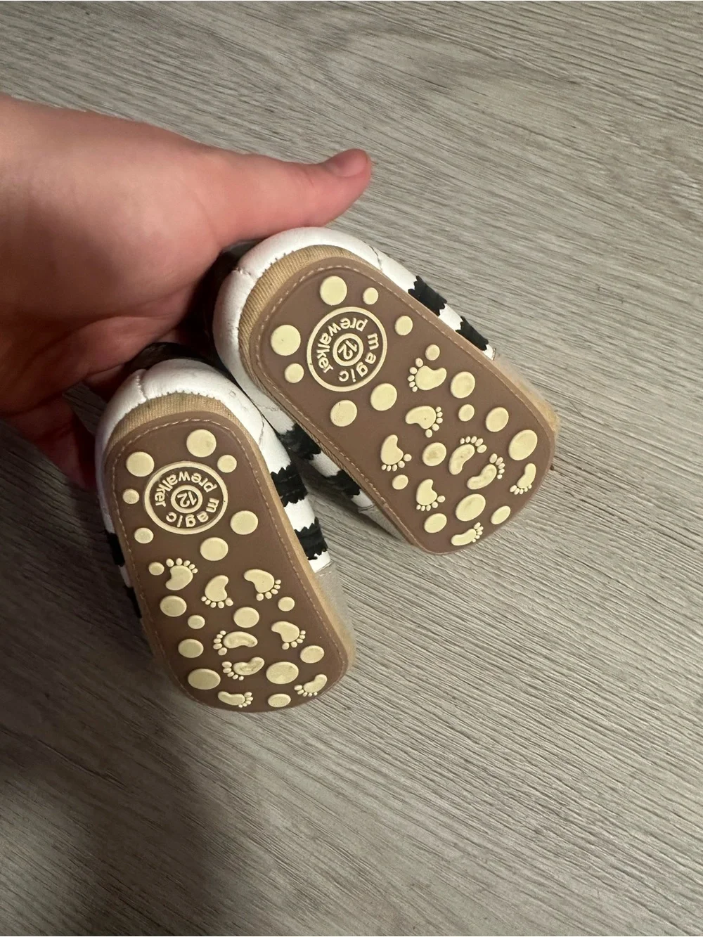 Baby White and Gray Sneaker with Black Stripes